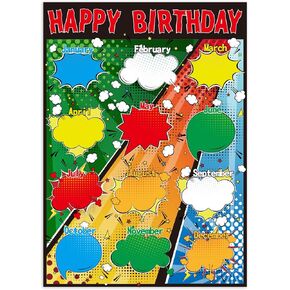 JUESMOS Superhero Happy Birthday Chart Poster for Classroom Decorations - Birthday Calendar Birthday Bulletin Board decorations - Class Birthday Chart Posters for Back To School Teacher Supplies