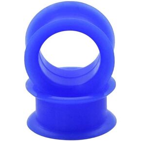 Pair 15/16" (24MM) BLUE SILICONE EYELET TUNNELS Double Flare Gauges Thin Soft Flexible Flesh Plugs (2pcs)