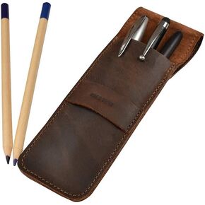 Hide & Drink, Pen Case Holder, Multi Pen Pouch, Protective Sleeve, Rustic Pouch, Office Essentials, Full Grain Leather, Handmade, Bourbon Brown