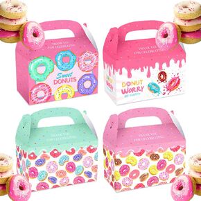 12 PCS Donut Party Bags Donut Party Boxes For Kids Birthday Donut Party Favor Box Donut Goodie Bags Sweet Doughnut Favor Donut Party Supplies