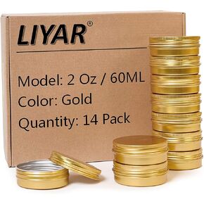 2oz 60ml Metal Storage Tins Aluminum Tins Jars Round Tin Containers Empty Salve Jars Screw Top Tin Cans for Store Spices,Candies,Tea or Gift Giving,Gold(Pack of 14)