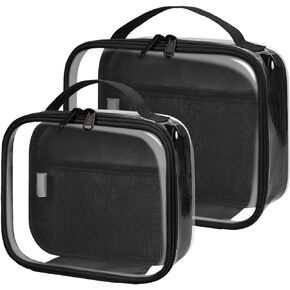 sportsnew Clear Toiletry Bag, TSA Carry on Travel Toiletry Bag Travel Bag Water-Resistant Cosmetic Makeup Bag for Women Man, Beige 2 pcs, patent pending