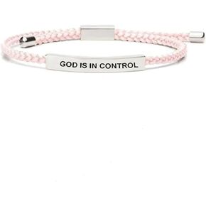 XAM God Is in Control Keep Trusting Keep Praying Tube Bracelet Adjustable Braided Rope Handmade Engraved Inspirational Motivational Bracelet Stainless Steel Gifts Jewelry for Women Men Friends