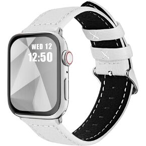 Fullmosa Compatible Apple Watch Band Leather 49mm 45mm 44mm 42mm 41mm 40mm 38mm for iWatch Ultra2/Ultra/SE/SE2/Series 9/8/7/6/5/4/3/2/1,42mm/44mm/45mm/49mm Dark Blue + silver buckle