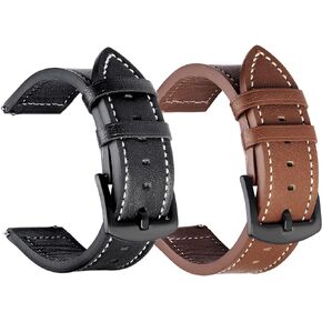 Leather Band Compatible for Galaxy Watch 45mm/46mm Bands, Genuine Leather 22mm Watch Strap Compatible with Samsung Galaxy Watch 3 45mm, Gear S3 Frontier Classic Smartwatch Brown+Black (2 Pack)