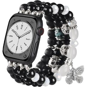 Fashion Beaded Bands For Iphone Apple Watch 38mm 40mm 41mm Iwatch Apple Watch Series SE/9/8/7/6/5/4/3/2/1 Bands For Women, PanPinnacle Dressy Apple Iphone Watch Bracelet Cute Elastic Iwatch Strap Band