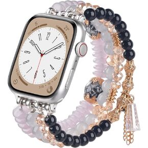أساور عصرية مطرزة لساعة Iphone Apple Watch 38mm 40mm 41mm Iwatch Apple Watch Series SE/9/8/7/6/5/4/3/2/1 للنساء، سوار ساعة PanPinnacle Dressy Apple Iphone Watch حزام مرن لطيف Iwatch