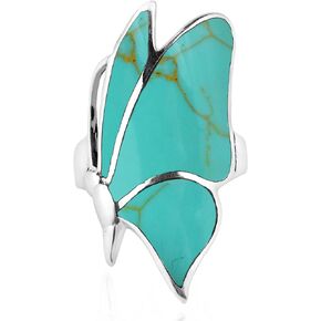 AeraVida Flying Monarch Butterfly Simulated Turquoise Inlay Stone .925 Sterling Silver Ring
