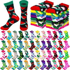 48 Pairs Women Fruit Socks Bulk Colorful Novelty Fruits Pattern Crew Sock Gifts for Women Ladies Girls