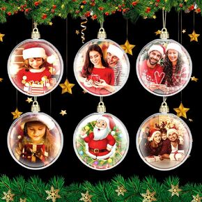 Juome Christmas Sublimation Ornament Blanks, 3 Inch Double Side Sublimation Blank Ornaments Pendants with Plastic Ornament Ball, MDF Sublimation Supplies for Christmas Tree Decorations, 6Pcs