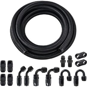 EVIL ENERGY 6AN Fuel Line Kit, 6AN Nylon Braided Fuel Line Hose Fitting Kit CPE 20FT Black