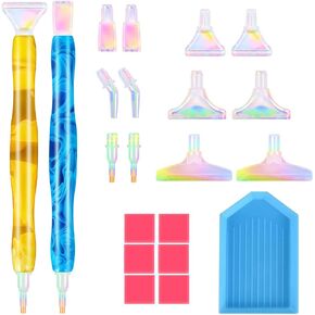 DoreenBow 21Pcs Diamond Art Painting Pen 5D Diamond Art Painting Tools Diamond Art Painting Accessories Tool Kit Rainbow Tip Pen for Adult with 6 Clay(Yellow+Blue)