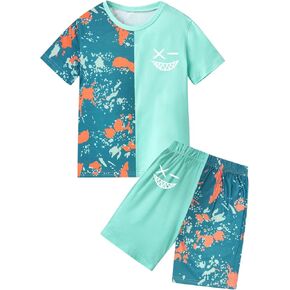 Toddler Baby Boy ColorBlock Clothes - Casual Outfit Cool Cartoon Face Print Shorts Tee Pants Summer Fall 2Pcs Set