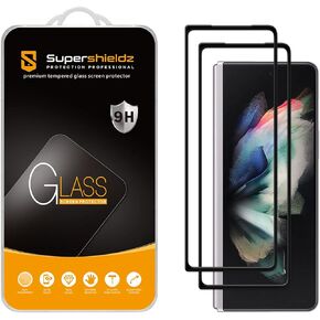 Supershieldz (2 Pack) Designed for Samsung Galaxy Z Fold 3 5G (Front Screen Only) [Not Fit for Galaxy Z Flip 3] Tempered Glass Screen Protector, (3D Curved Glass) Anti Scratch, Bubble Free (Black)
