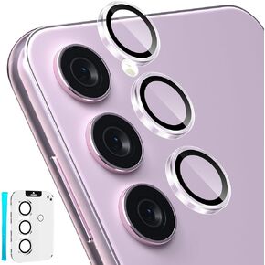 CloudValley [3 Pcs] for Samsung Galaxy S24 / S23 / S23 Plus Camera Lens Protector, 9H Tempered Glass + Aluminum Alloy Metal Individual Lens Protective Ring for S24 / S23 / S23+ 5G 2023, Black