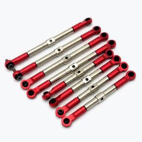 8pcs Hard Steel Adjustable Front and Rear Toe Links Push Rods with Aluminum Ends Red for Traxxas 1/16 Mini E-Revo Summit 7138 7118