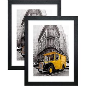 Black Wood Grain Picture Frame, 2MM Reinforced Glass (Black, 12x18 with 11x17 Opening), Farmhouse Rustic Style, Pack of 4