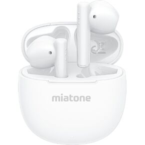 MIATONE London Wireless Earbuds, Bluetooth 5.3 Ear Buds 50H Playtime with Charging Case, Built-in Microphone for Phone Calls, Semi-in-Ear Ear Buds Earphones - White