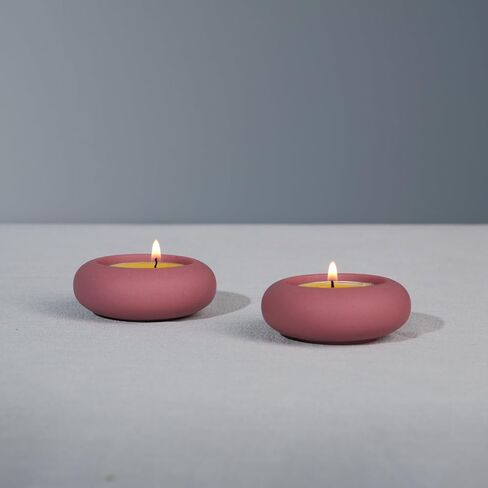 Handmade Decorative Pebble Tealight Candle Holders Set of 2 - Handcrafted Home Decor Accent for Calming Earthy Aesthetic Cement White Diameter 2.6 inches in Saudi Arabia