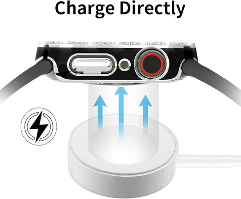 حافظة صلبة من البولي كربونات متوافقة مع Apple Watch Series 9/8/7 مقاس 45 ملم، غطاء ساعة مطلي بأحجار الراين اللامعة مع واقي شاشة من الزجاج المقسى وإطار ممتص للصدمات كامل حول سلسلة iWatch 9/8/7 in Kuwait