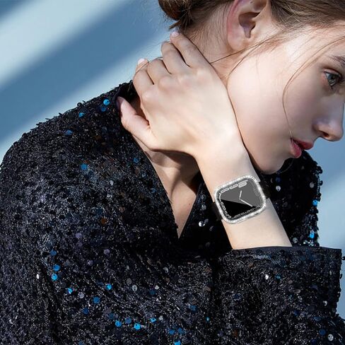 حافظة صلبة من البولي كربونات متوافقة مع Apple Watch Series 9/8/7 مقاس 45 ملم، غطاء ساعة مطلي بأحجار الراين اللامعة مع واقي شاشة من الزجاج المقسى وإطار ممتص للصدمات كامل حول سلسلة iWatch 9/8/7 in Kuwait