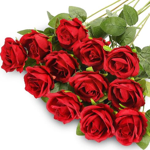 Hotop 12 Pcs Artificial Roses Flowers Realistic Silk Roses Bouquet with Long Stem,Real Touch Roses for Wedding Centerpieces Bridal Shower Party Home Decor(Black) in Saudi Arabia