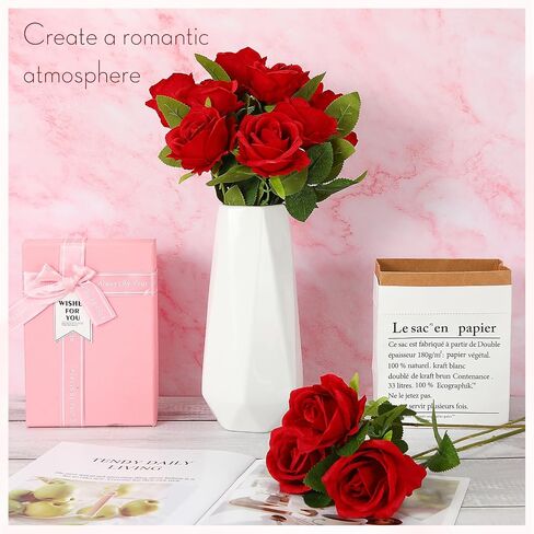 Hotop 12 Pcs Artificial Roses Flowers Realistic Silk Roses Bouquet with Long Stem,Real Touch Roses for Wedding Centerpieces Bridal Shower Party Home Decor(Black) in Saudi Arabia