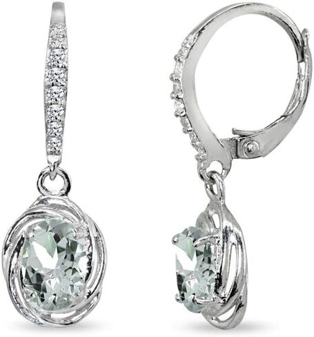 Sterling Silver Genuine or Synthetic Gemstone 7x5mm Oval Love Knot Leverback Earrings in Saudi Arabia