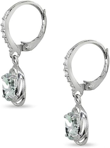 Sterling Silver Genuine or Synthetic Gemstone 7x5mm Oval Love Knot Leverback Earrings in Saudi Arabia