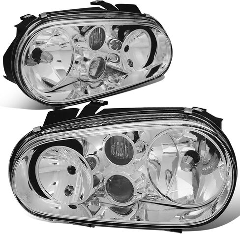 DNA MOTORING زوج من المصابيح الأمامية ذات العدسات الشفافة والكروم المتوافقة مع VW 99-06 Golf / 99-02 Cabrio، HL-OH-VWGOLF99-CH in Saudi Arabia