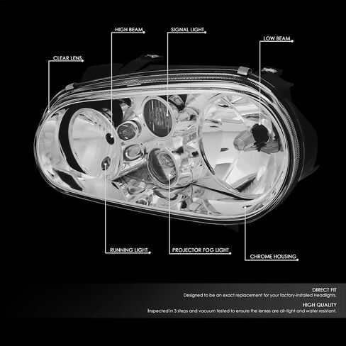 DNA MOTORING زوج من المصابيح الأمامية ذات العدسات الشفافة والكروم المتوافقة مع VW 99-06 Golf / 99-02 Cabrio، HL-OH-VWGOLF99-CH in Saudi Arabia