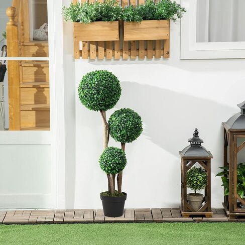 Artificial Tree with 3 Balls, Fake Plant Artificial Boxwood Topiary Tree, Artificial Silk Plants Potted for Home Bedroom Office Decor Indoor Gift (Set of 2) in Saudi Arabia