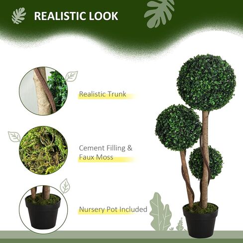 Artificial Tree with 3 Balls, Fake Plant Artificial Boxwood Topiary Tree, Artificial Silk Plants Potted for Home Bedroom Office Decor Indoor Gift (Set of 2) in Saudi Arabia
