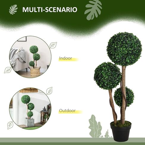 Artificial Tree with 3 Balls, Fake Plant Artificial Boxwood Topiary Tree, Artificial Silk Plants Potted for Home Bedroom Office Decor Indoor Gift (Set of 2) in Saudi Arabia