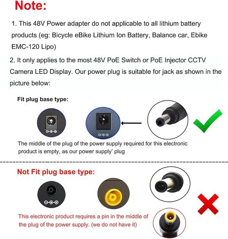 COOLM AC 100-240V DC 48V 3A Power Supply Adapter 48 Volt 3 Amp Output 144W Interface 5.5 x 2.5mm Plug for PoE Switch/PoE Injector/Routers Switches Control Systems in Saudi Arabia