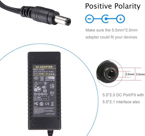 COOLM AC 100-240V DC 48V 3A Power Supply Adapter 48 Volt 3 Amp Output 144W Interface 5.5 x 2.5mm Plug for PoE Switch/PoE Injector/Routers Switches Control Systems in Saudi Arabia