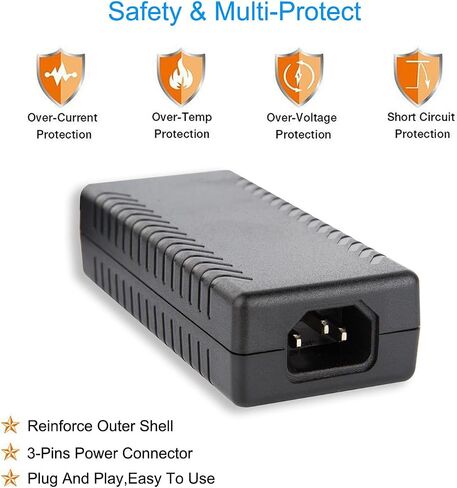 COOLM AC 100-240V DC 48V 3A Power Supply Adapter 48 Volt 3 Amp Output 144W Interface 5.5 x 2.5mm Plug for PoE Switch/PoE Injector/Routers Switches Control Systems in Saudi Arabia