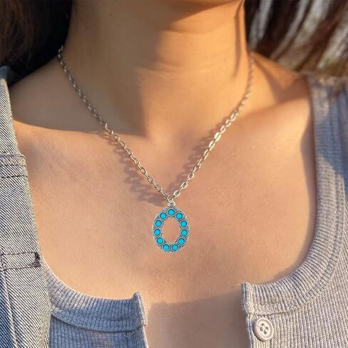 Turquoise Initial Letter S Necklace - Silver Plated Stainless Steel Alphabet Monogram Necklace for Women Gift in Kuwait
