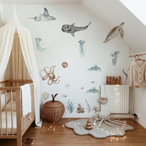 QUCHENG Ocean Wall Decals Marine Animal Boys Bedroom Large Stickers Removable Whale Decor Nursery Kids Room Murals DIY Cute Decorations in Saudi Arabia