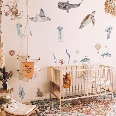 QUCHENG Ocean Wall Decals Marine Animal Boys Bedroom Large Stickers Removable Whale Decor Nursery Kids Room Murals DIY Cute Decorations in Saudi Arabia