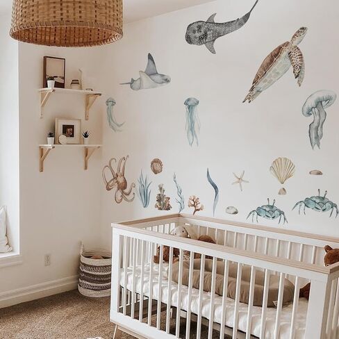 QUCHENG Ocean Wall Decals Marine Animal Boys Bedroom Large Stickers Removable Whale Decor Nursery Kids Room Murals DIY Cute Decorations in Saudi Arabia
