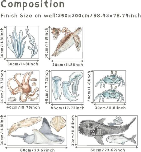 QUCHENG Ocean Wall Decals Marine Animal Boys Bedroom Large Stickers Removable Whale Decor Nursery Kids Room Murals DIY Cute Decorations in Saudi Arabia