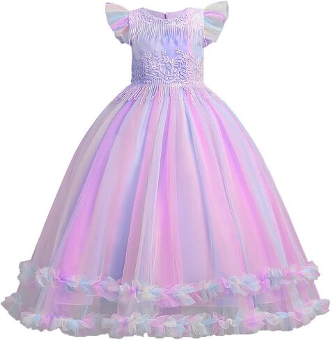 HIHCBF Girls Unicorn Rainbow Princess Birthday Dress Halloween Carnival Costume Christmas Party Long Maxi Gown w/Headband in Saudi Arabia