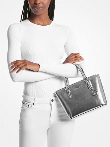 Michael KorsJet Set Travel Extra-Small Metallic Top-Zip Tote Bag Silver in Saudi Arabia