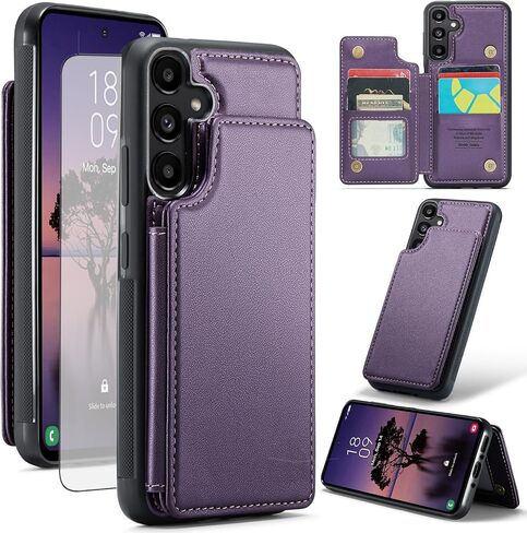 Asuwish Phone Case for Samsung Galaxy A35 5G Wallet Cover with Tempered Glass Screen Protector and RFID Blocking PU Leather Credit Card Holder Stand Cell Accessories A 35 35A A355G Women Men Purple in Saudi Arabia