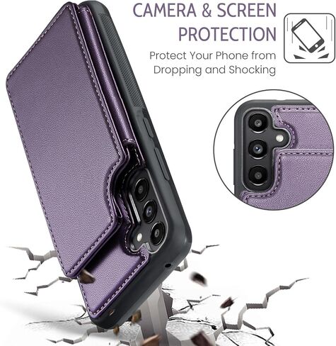 Asuwish Phone Case for Samsung Galaxy A35 5G Wallet Cover with Tempered Glass Screen Protector and RFID Blocking PU Leather Credit Card Holder Stand Cell Accessories A 35 35A A355G Women Men Purple in Saudi Arabia