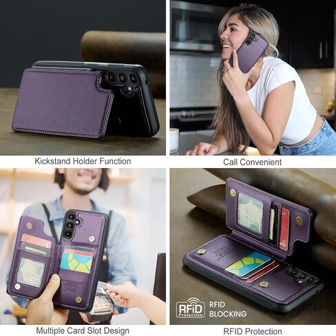 Asuwish Phone Case for Samsung Galaxy A35 5G Wallet Cover with Tempered Glass Screen Protector and RFID Blocking PU Leather Credit Card Holder Stand Cell Accessories A 35 35A A355G Women Men Purple in Saudi Arabia