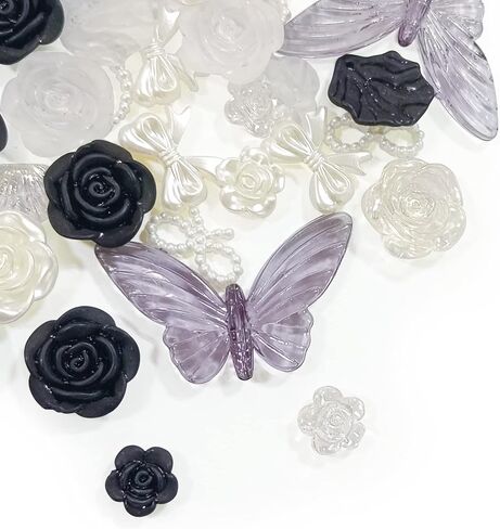 Crafts Material Embellishments Kit,Random Mixed Baroque Styles, Resin Rose Flower DIY Phone Case, Kawaii Nail Decorations Rhinestones Pearls Round Beads Charms,110 pcs（40 Gramm） 5mm-45mm in Saudi Arabia
