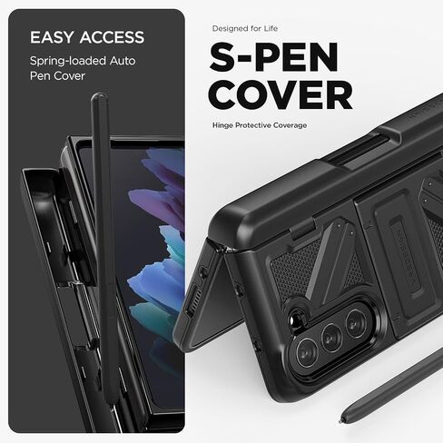 حافظة هاتف Terra Guard Ultimate GO S لهاتف Galaxy Z Fold 5 5G (2023)، من VRS DESIGN، حافظة محفظة مميزة الكل في واحد مع مقصورة قلم S وواقي شاشة (أسود غير لامع / متجدد) in Kuwait