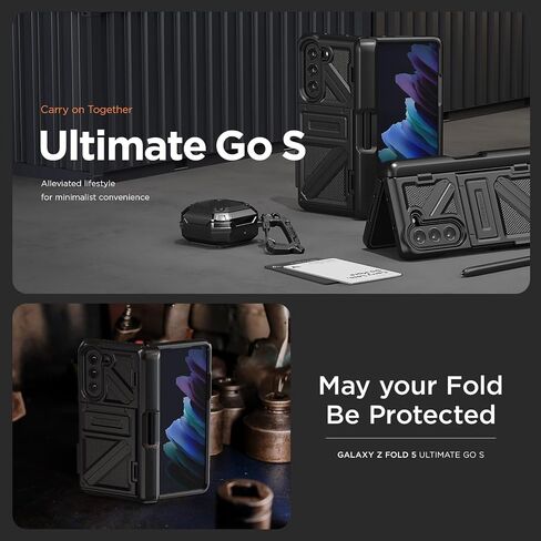 حافظة هاتف Terra Guard Ultimate GO S لهاتف Galaxy Z Fold 5 5G (2023)، من VRS DESIGN، حافظة محفظة مميزة الكل في واحد مع مقصورة قلم S وواقي شاشة (أسود غير لامع / متجدد) in Kuwait